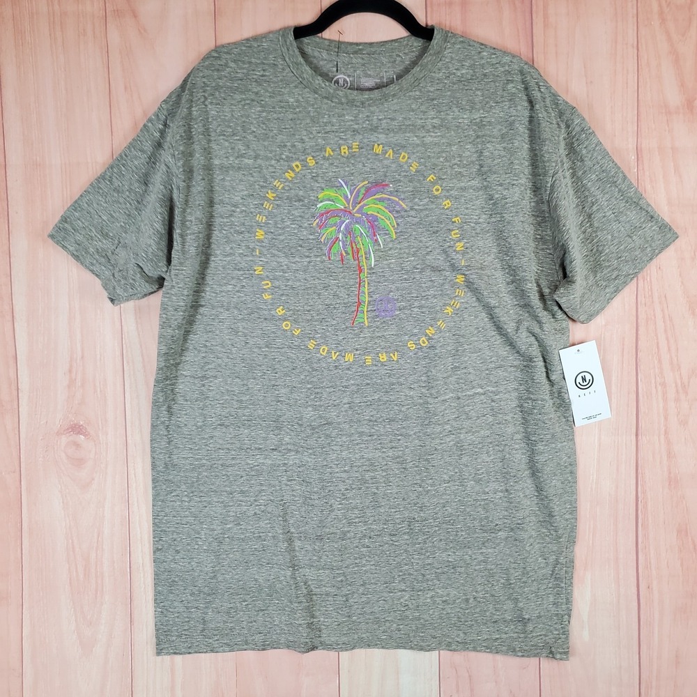 Neff Weekends Made For Fun T Shirt Mens Large Heathered Cotton Graphic